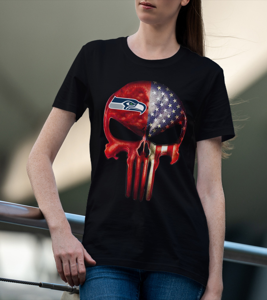Seattle Seahawks American Flag Punisher Skull For True SEATTLE Fan Only T-Shirt
