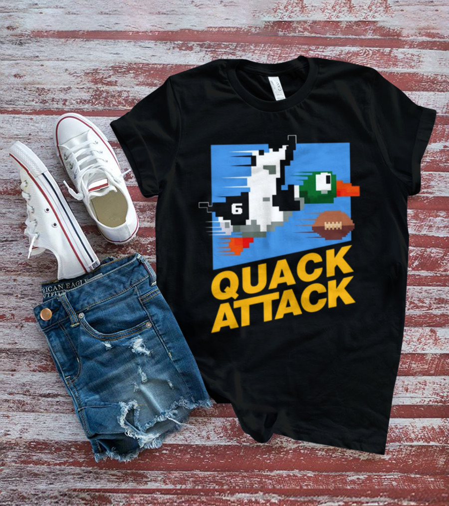 Quack Attack Pixel Duck Football Retro Gaming T-Shirt