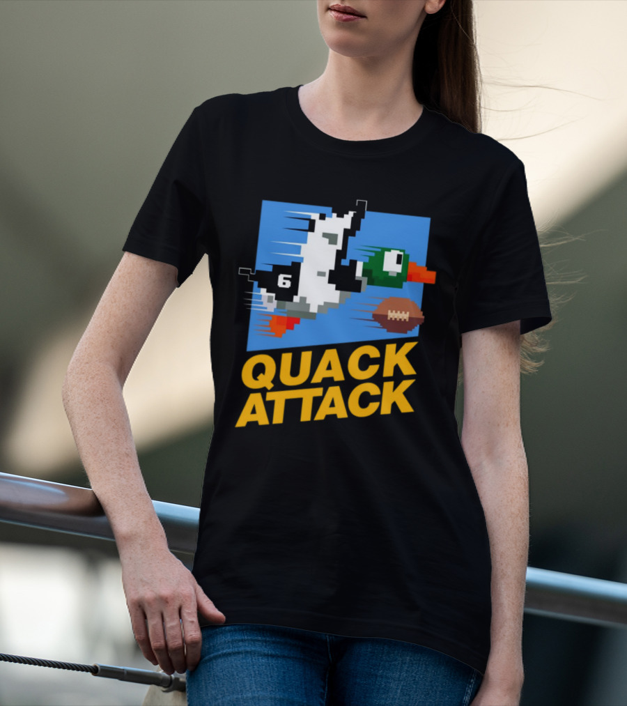 Quack Attack Pixel Duck Football Retro Gaming T-Shirt