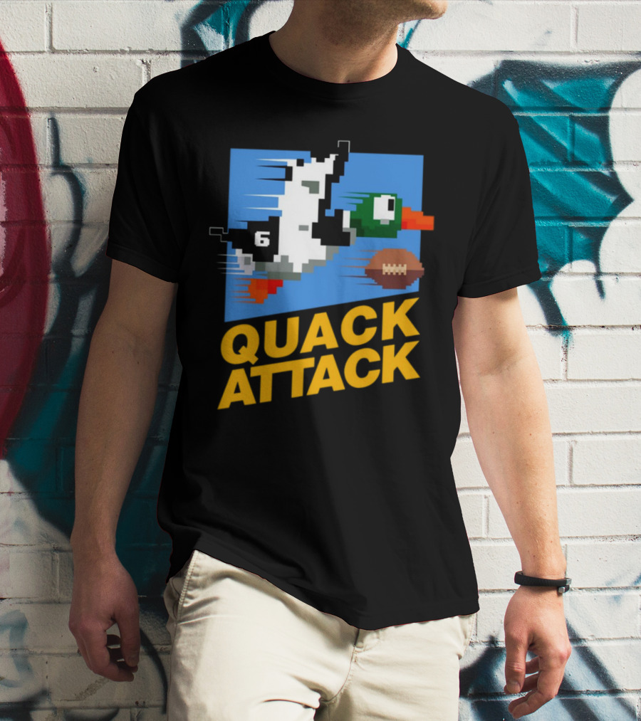 Quack Attack Pixel Duck Football Retro Gaming T-Shirt
