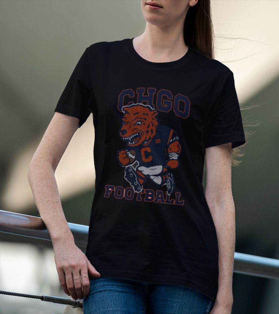 CHGO Football Bear Mascot Running Football Player T-Shirt