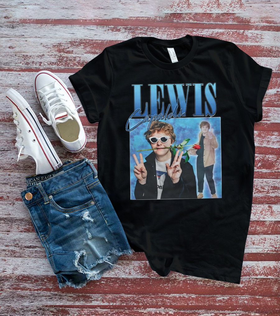 LEWIS Capaldi Peace Gesture Rose Blue Background T-Shirt