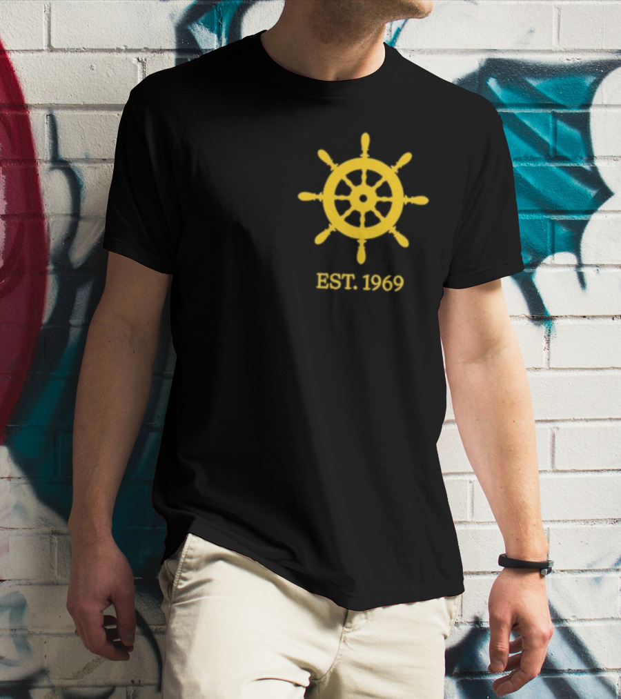 Benitez Sailing Est. 1969 Yellow Ship Wheel Emblem T-Shirt