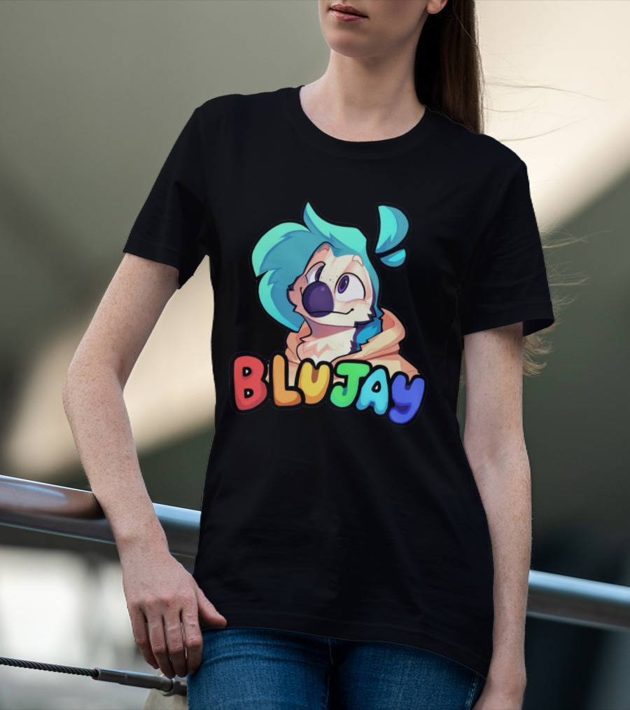BLUJAY Blue-Haired Cartoon Character T-Shirt