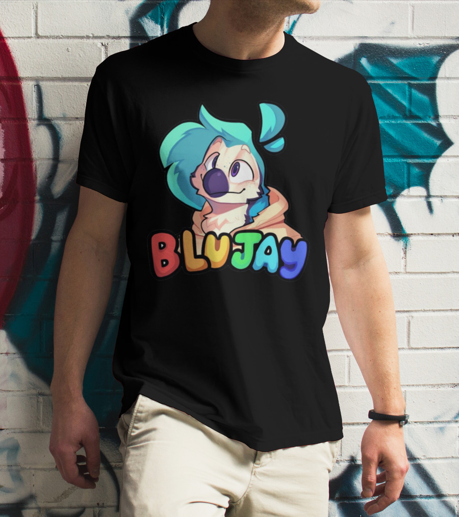 BLUJAY Blue-Haired Cartoon Character T-Shirt