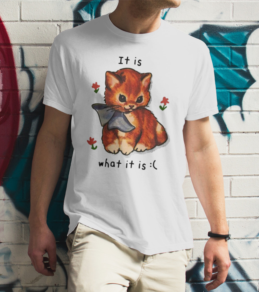 It Is What It Is Sad Cat With Flowers T-Shirt