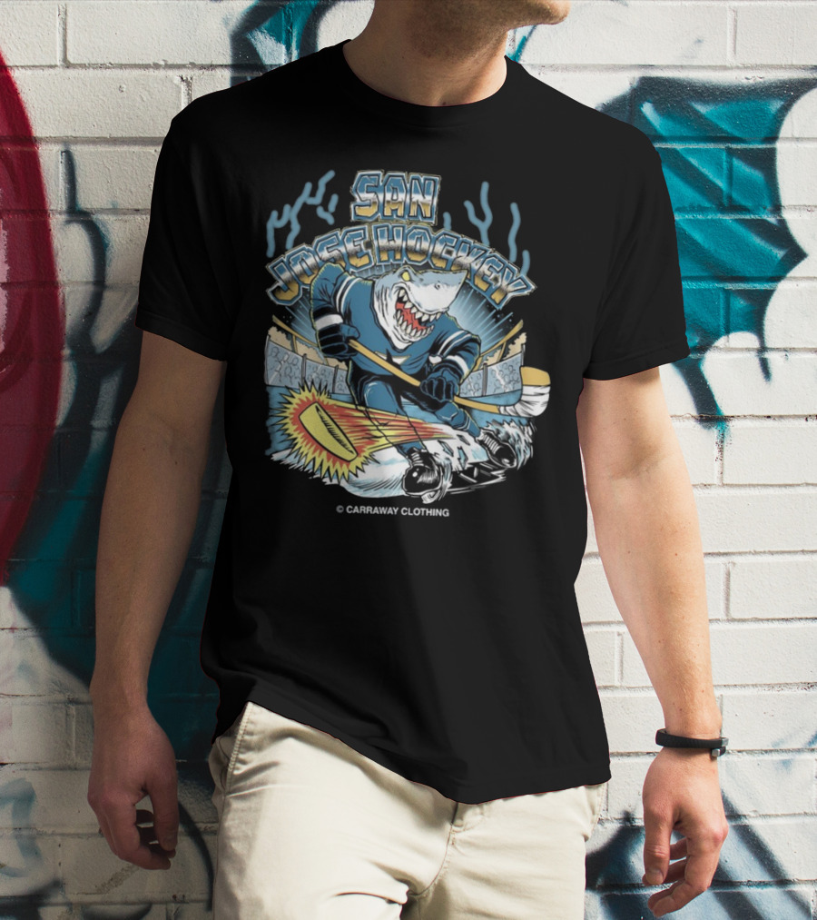 SAN JOSE HOCKEY SHARK ICE ACTION CARAWAY CLOTHING T-Shirt