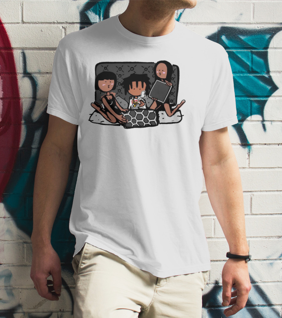Kodone Playboi Carti Self Titled Cartoon Character With Two Figures In Black Outlines And Geometric T-Shirt