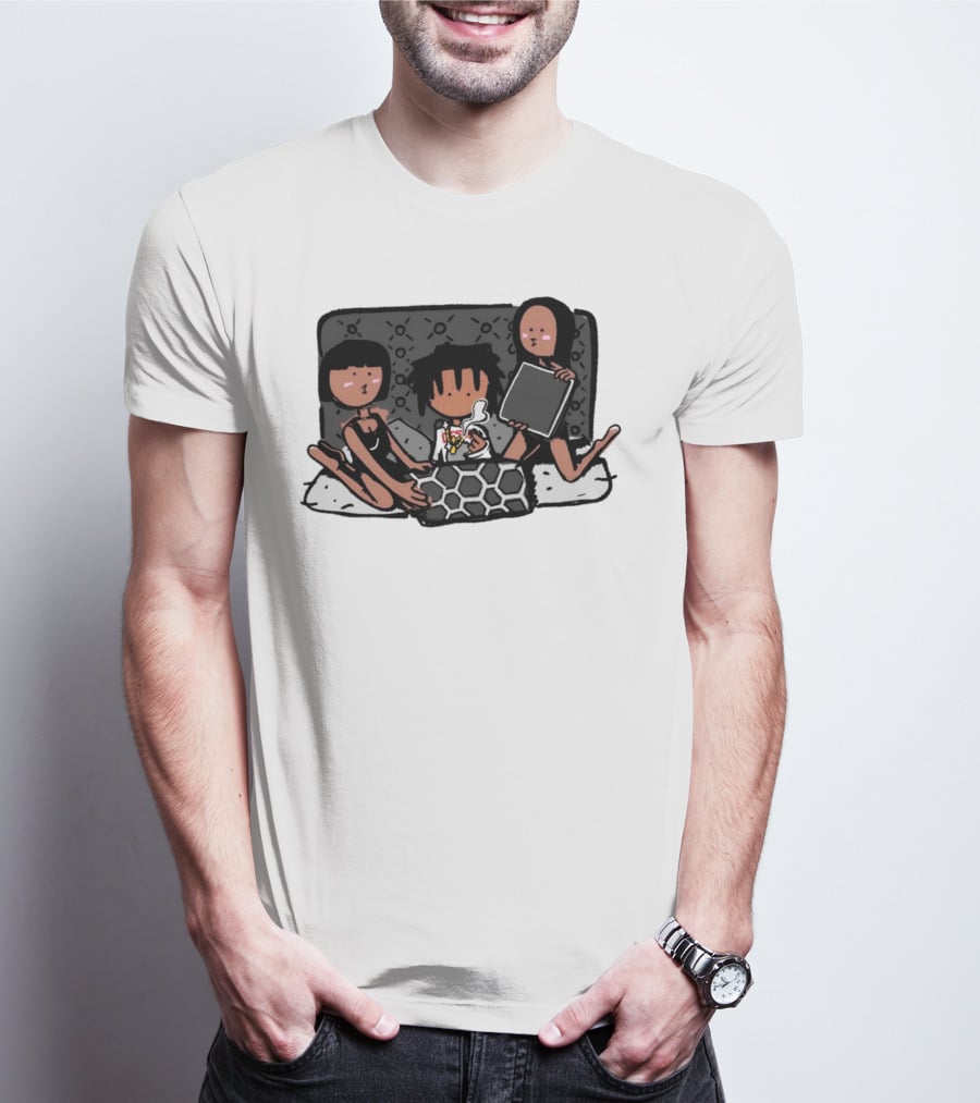 Kodone Playboi Carti Self Titled Cartoon Character With Two Figures In Black Outlines And Geometric T-Shirt