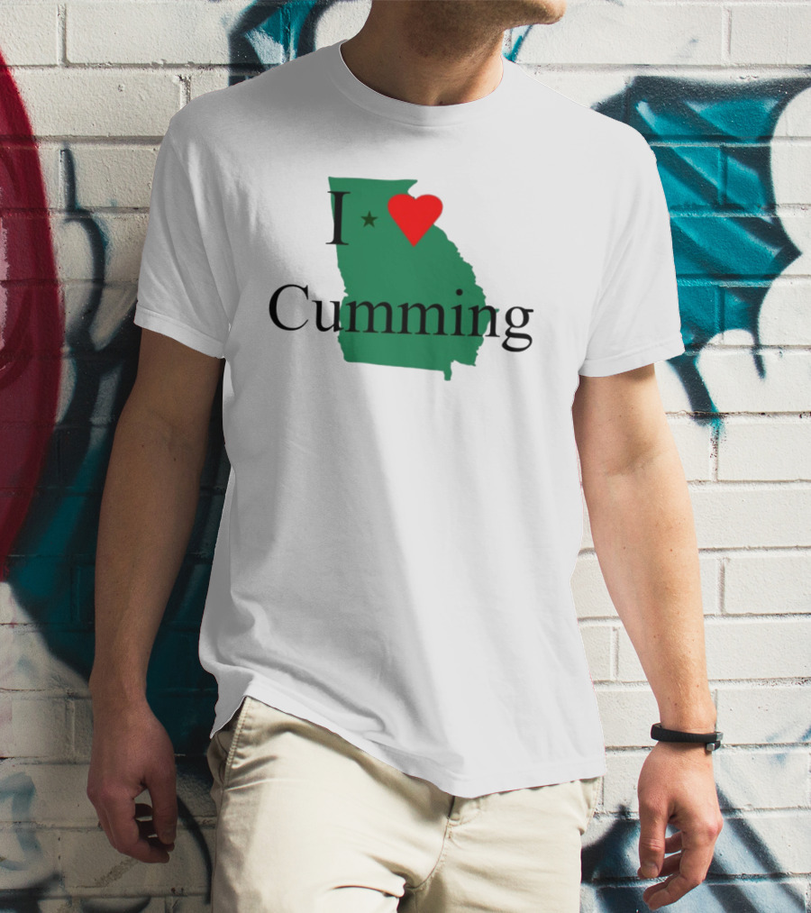 I Love Cumming Georgia Map With Heart And Star T-Shirt