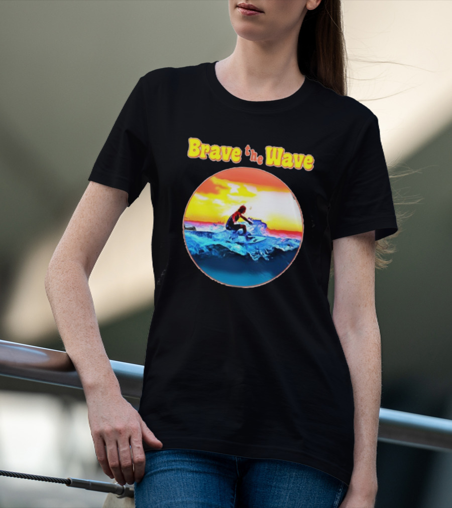 Brave The Wave Surfer At Sunset T-Shirt