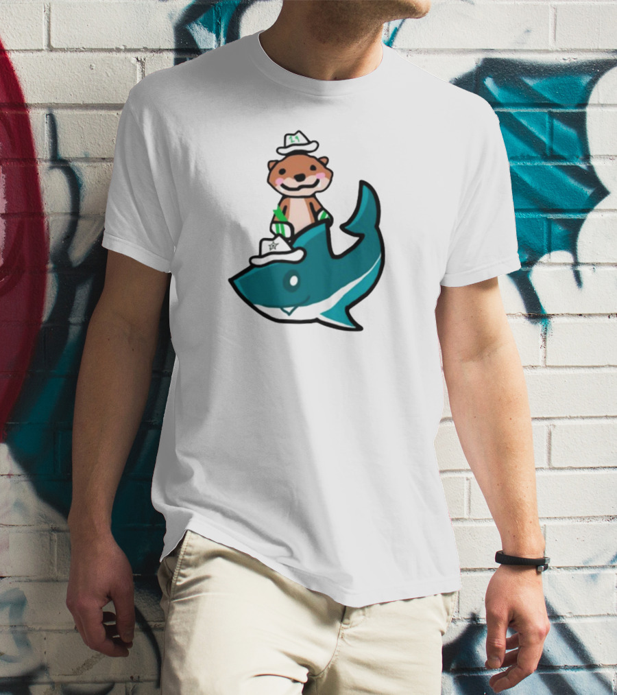 Jake Otter Shark Captain Otter Riding Shark T-Shirt