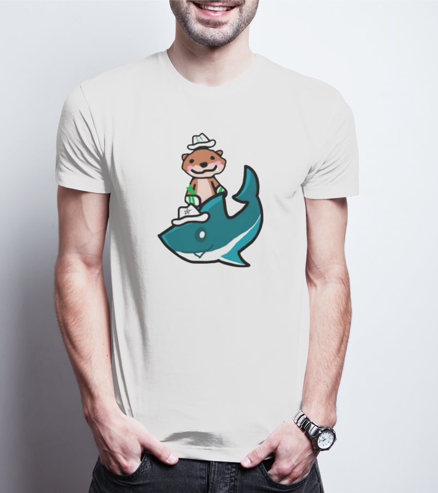 Jake Otter Shark Captain Otter Riding Shark T-Shirt