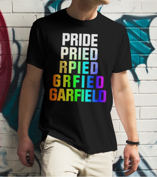 Pride Rainbow Garfield Parody Text Evolution T-Shirt