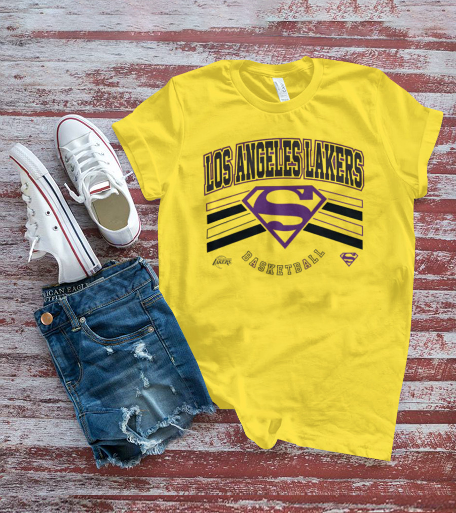 Los Angeles Lakers Superman Logo Purple Basketball T-Shirt