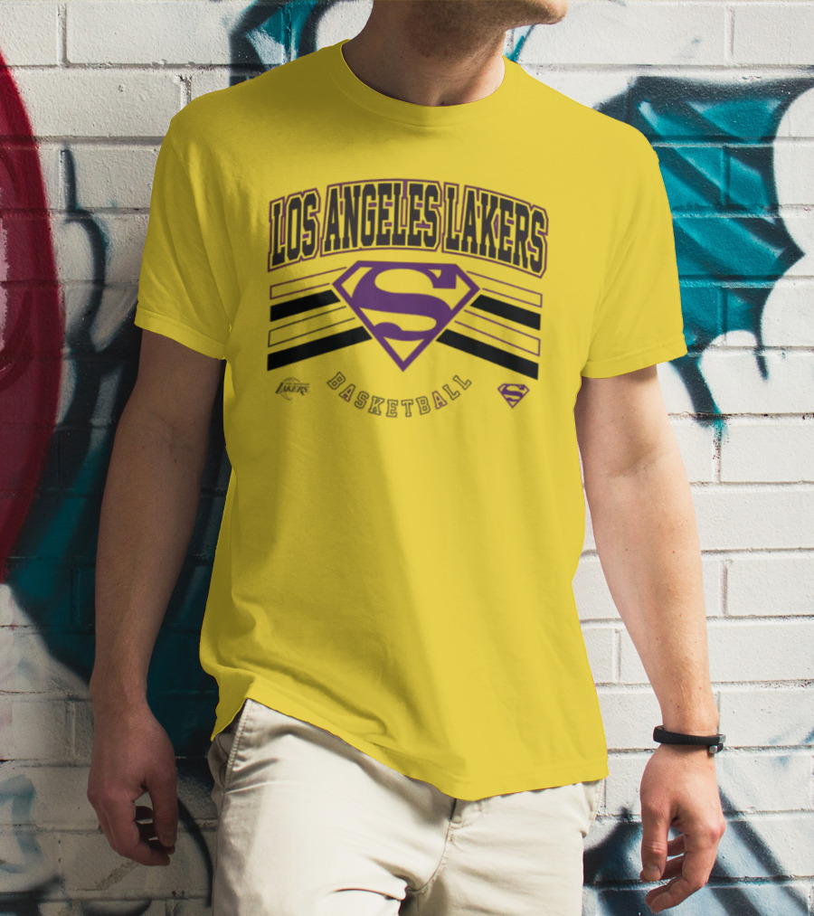 Los Angeles Lakers Superman Logo Purple Basketball T-Shirt