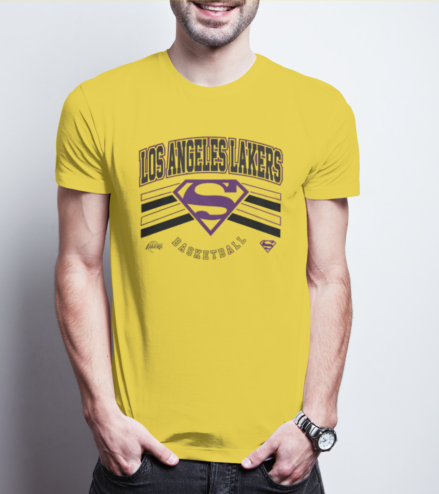 Los Angeles Lakers Superman Logo Purple Basketball T-Shirt