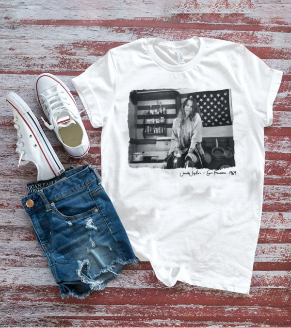 Janis Joplin San Francisco 1969 Kitchen Scene With American Flag T-Shirt