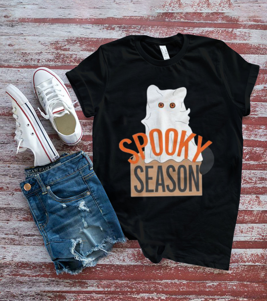 Spooky Season Cute Cat As Ghost Halloween T-Shirt