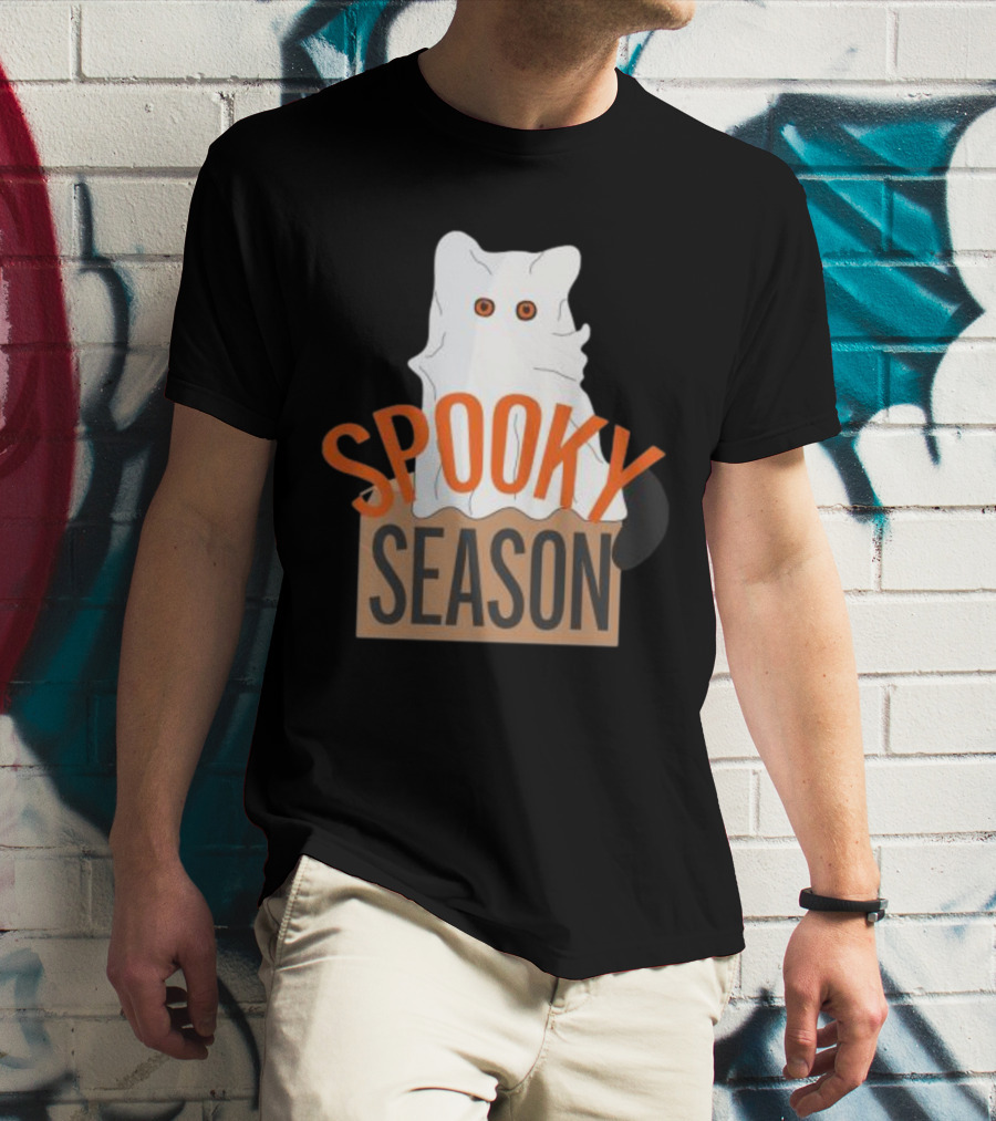Spooky Season Cute Cat As Ghost Halloween T-Shirt