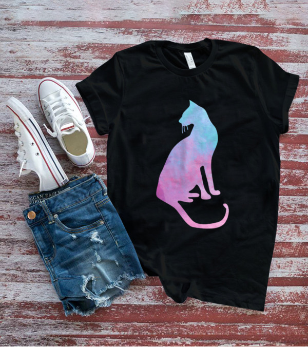 Watercolor Cat Silhouette Pastel Colors T-Shirt