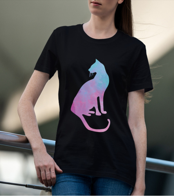 Watercolor Cat Silhouette Pastel Colors T-Shirt