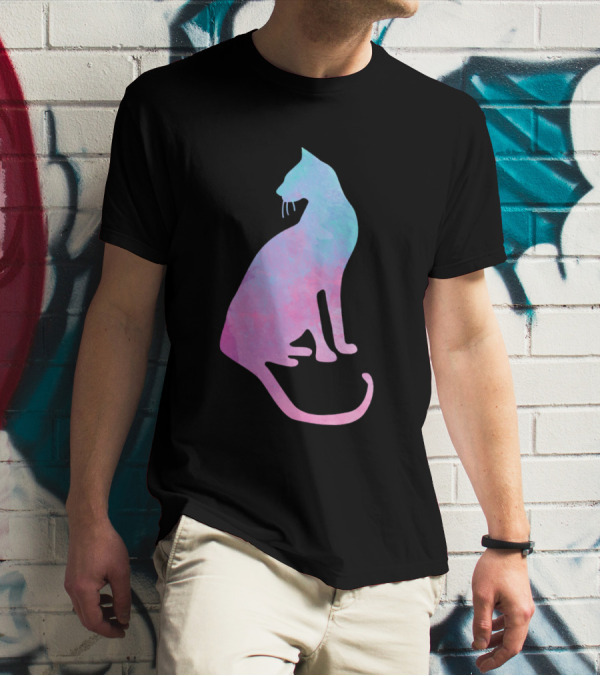 Watercolor Cat Silhouette Pastel Colors T-Shirt