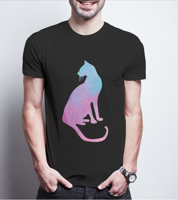 Watercolor Cat Silhouette Pastel Colors T-Shirt