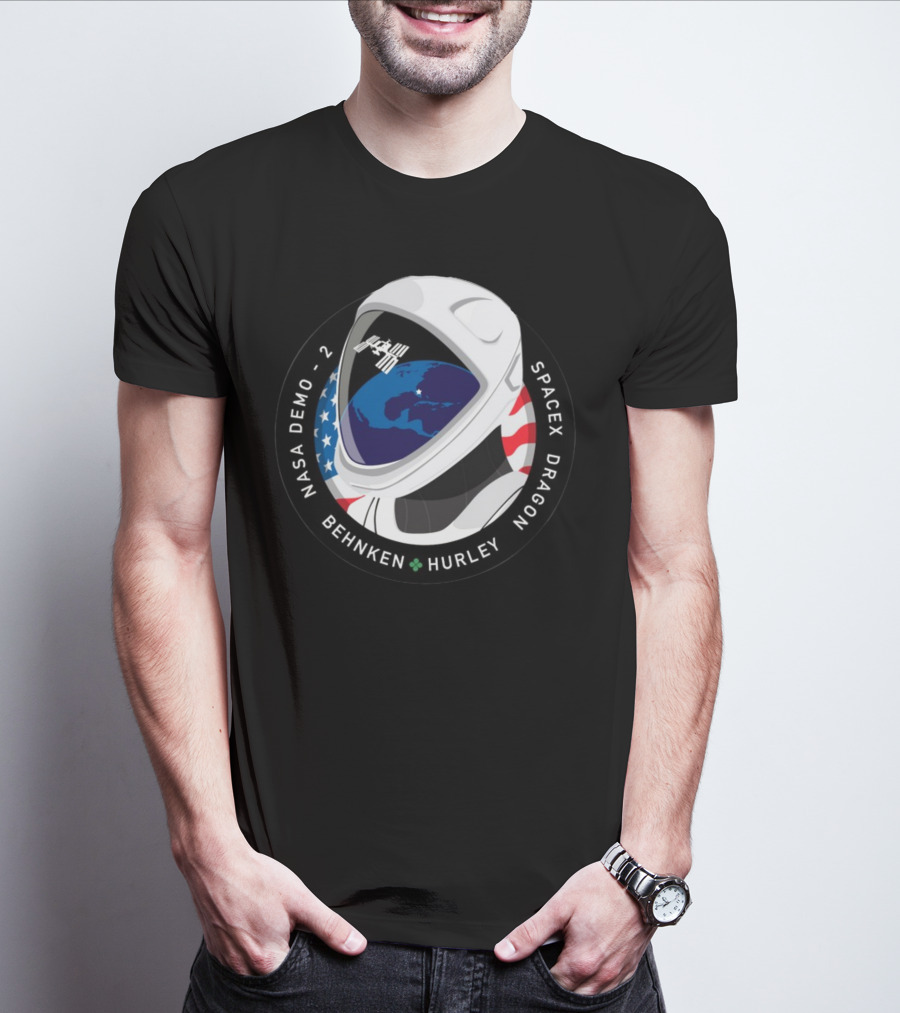 NASA Demo-2 SpaceX Dragon Behnken Hurley Helmet Patch T-Shirt