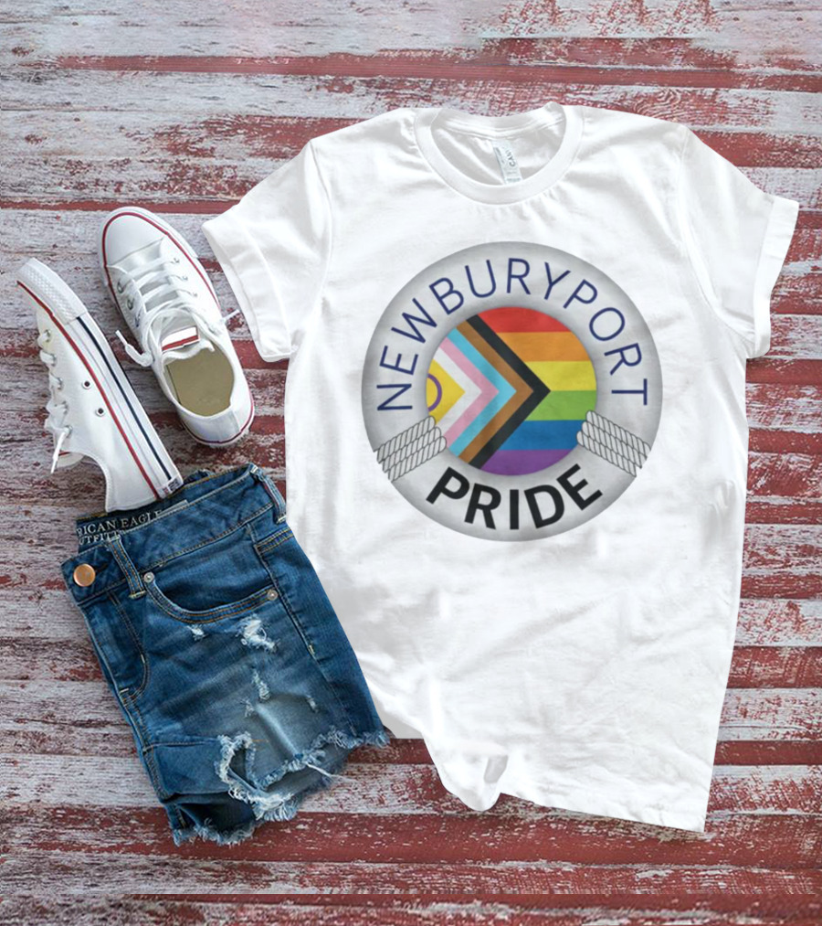 Newburyport Pride Progress Flag Round Emblem T-Shirt