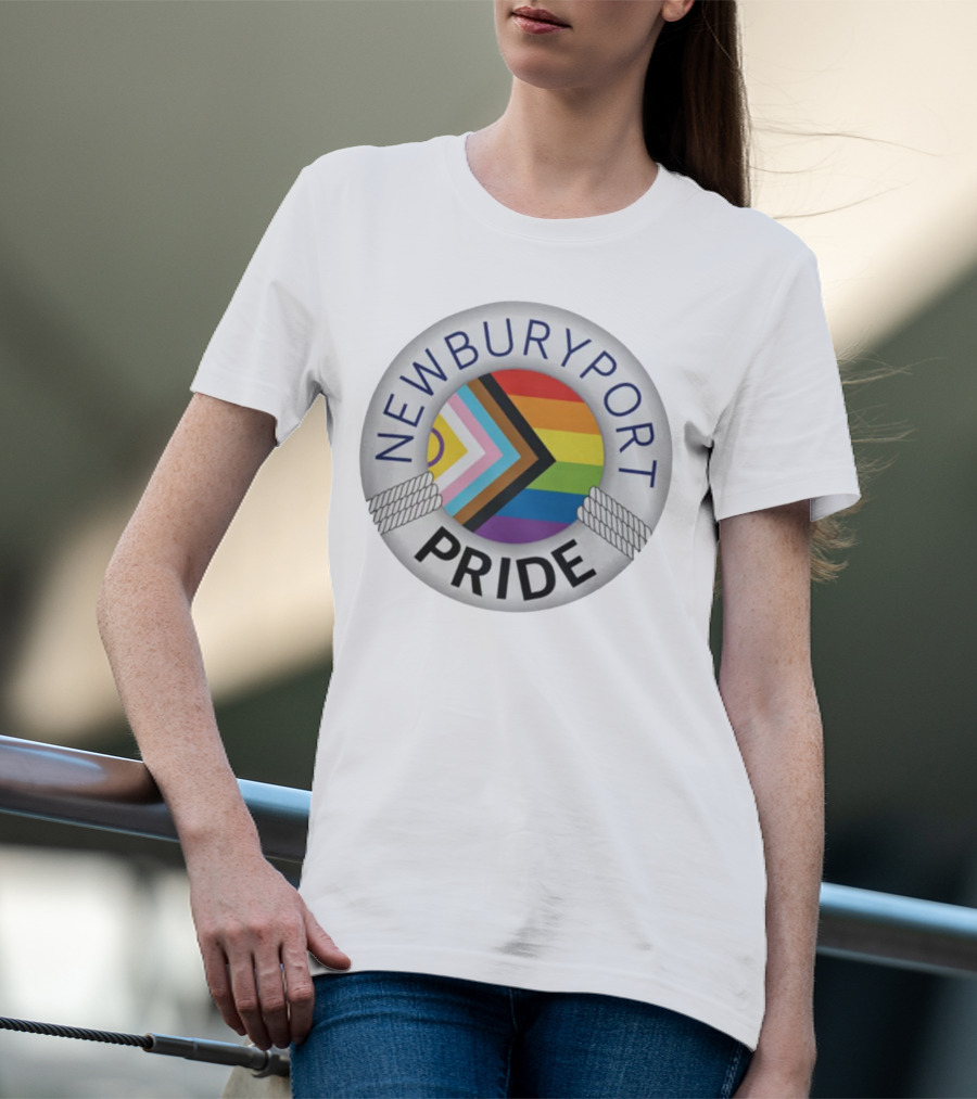 Newburyport Pride Progress Flag Round Emblem T-Shirt