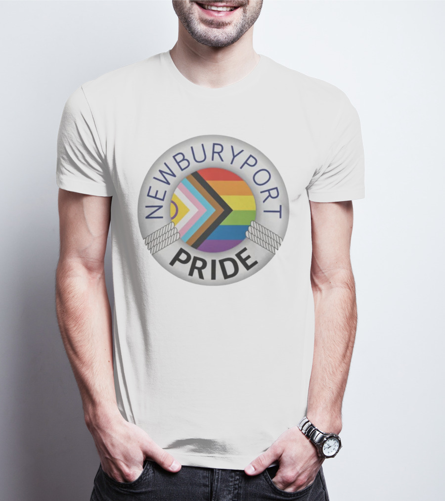 Newburyport Pride Progress Flag Round Emblem T-Shirt