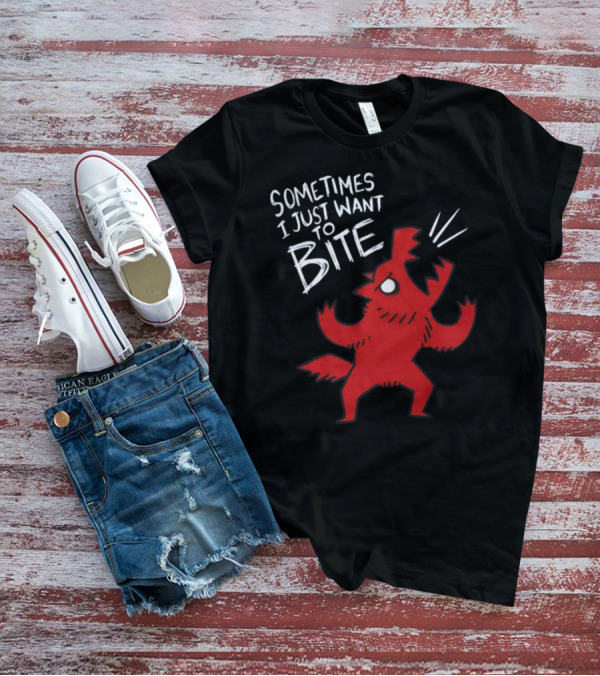 Sometimes I Just Want To Bite Cartoon Red Wolf Character T-Shirt