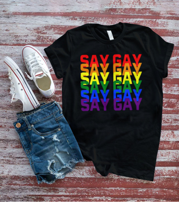 Say Gay Say Gay Say Gay Rainbow Pride T-Shirt
