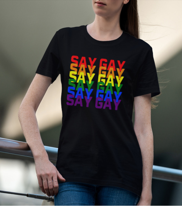Say Gay Say Gay Say Gay Rainbow Pride T-Shirt