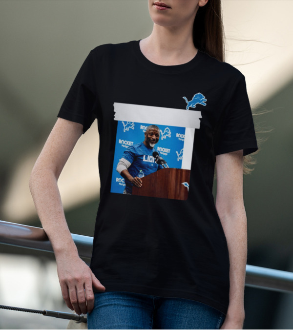 Lions DC Aaron Glenn Rocket Mortgage Press Conference Detroit Football T-Shirt