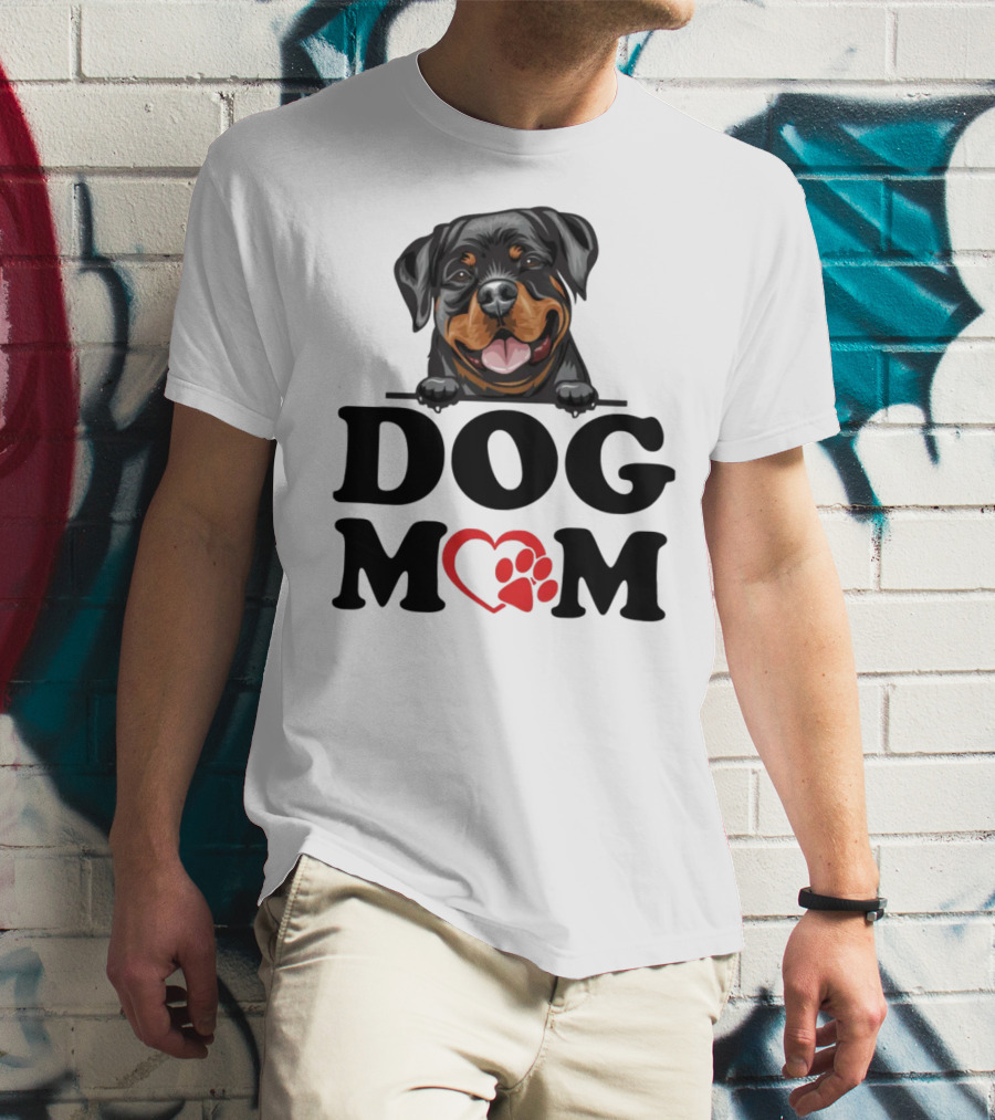 Rottweiler Dog Mom Heart Paw Design For Rottweiler Stickers Enthusiasts T-Shirt
