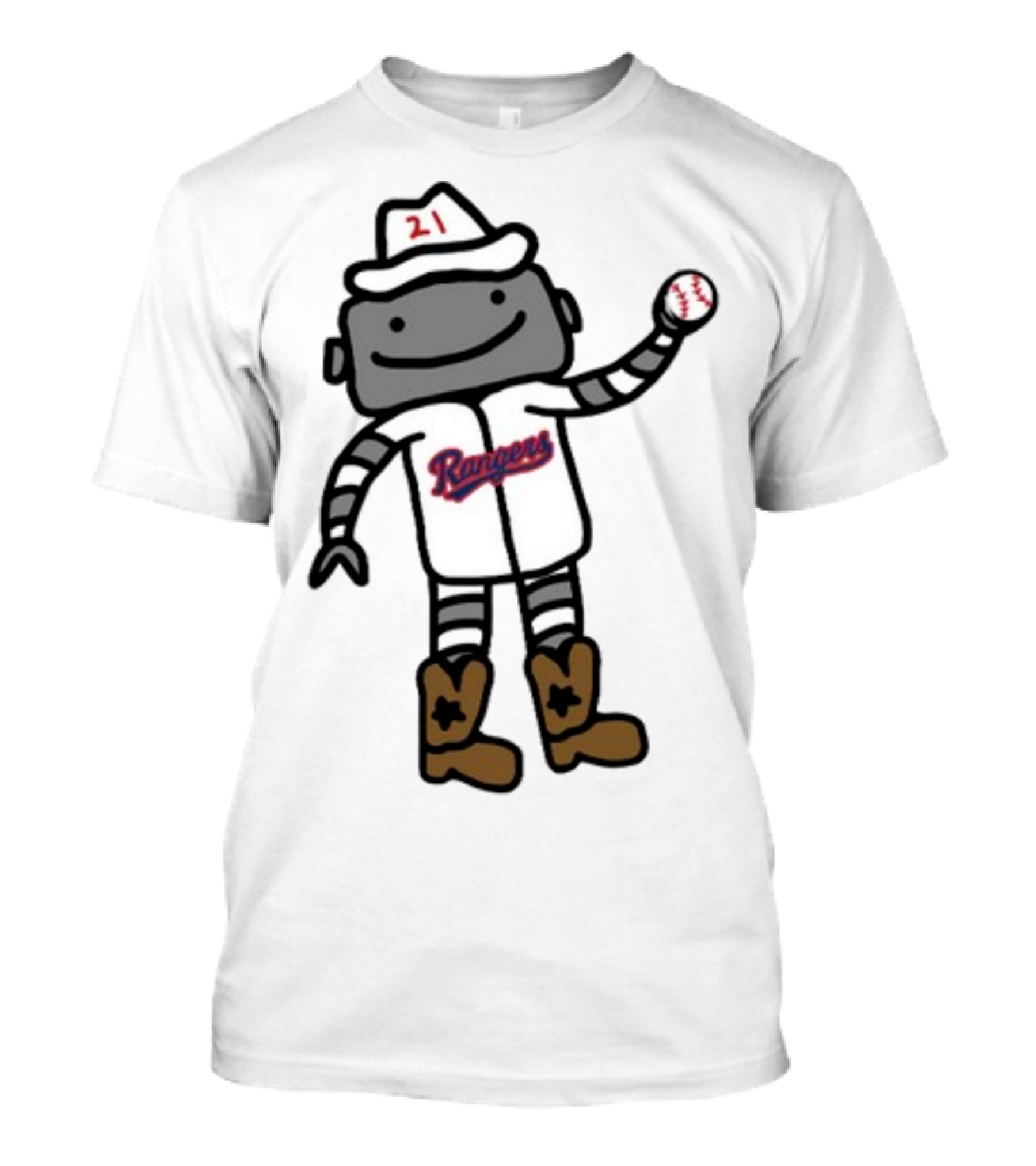 Jason Robertson Rangers 21 Robot Baseball Cartoon With Cowboy Boots T-Shirt