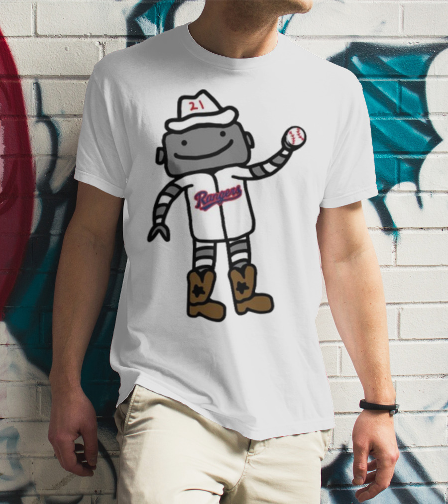 Jason Robertson Rangers 21 Robot Baseball Cartoon With Cowboy Boots T-Shirt
