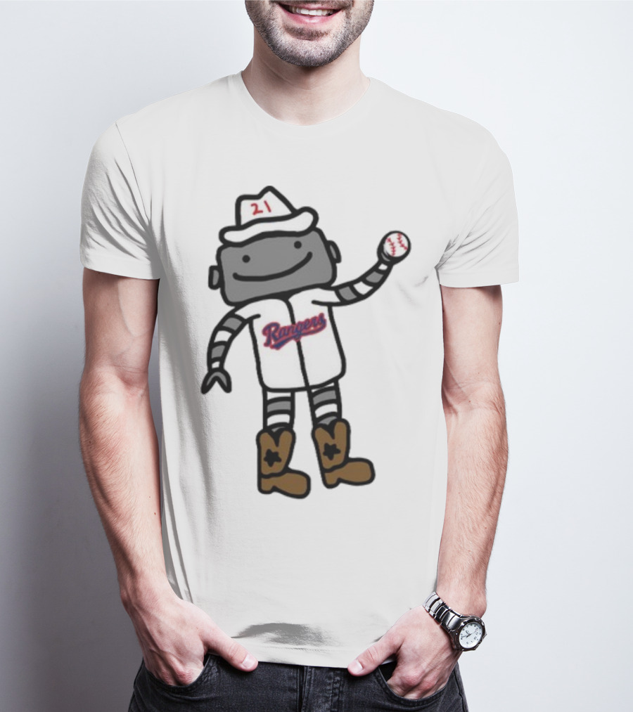 Jason Robertson Rangers 21 Robot Baseball Cartoon With Cowboy Boots T-Shirt