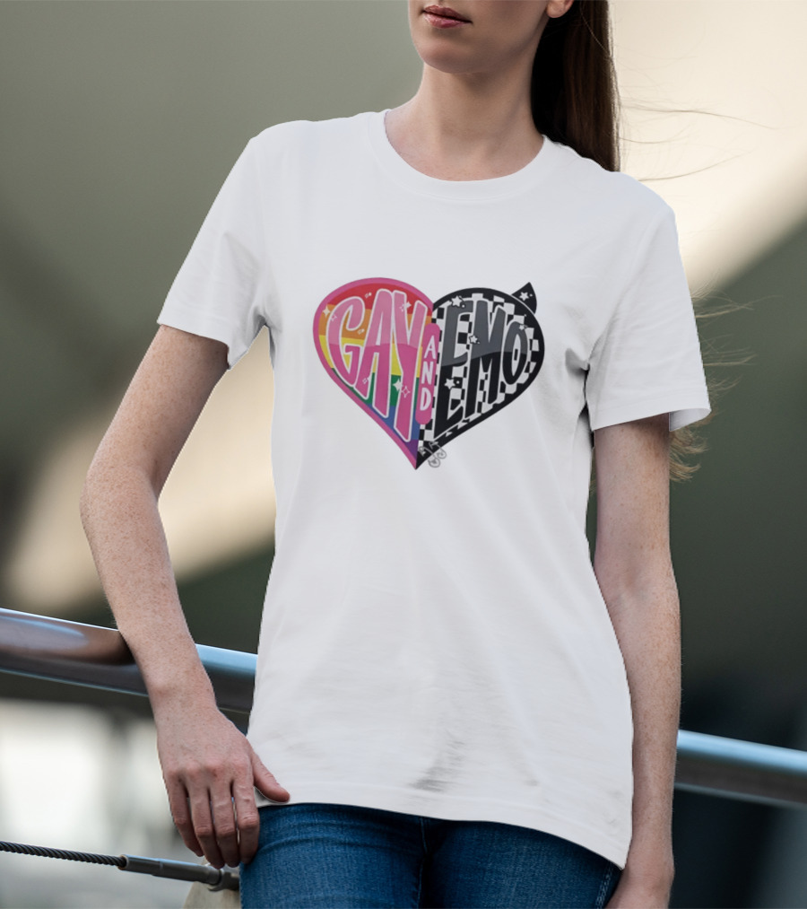 Jessie Paege Gay And Emo Heart Rainbow Checkerboard T-Shirt