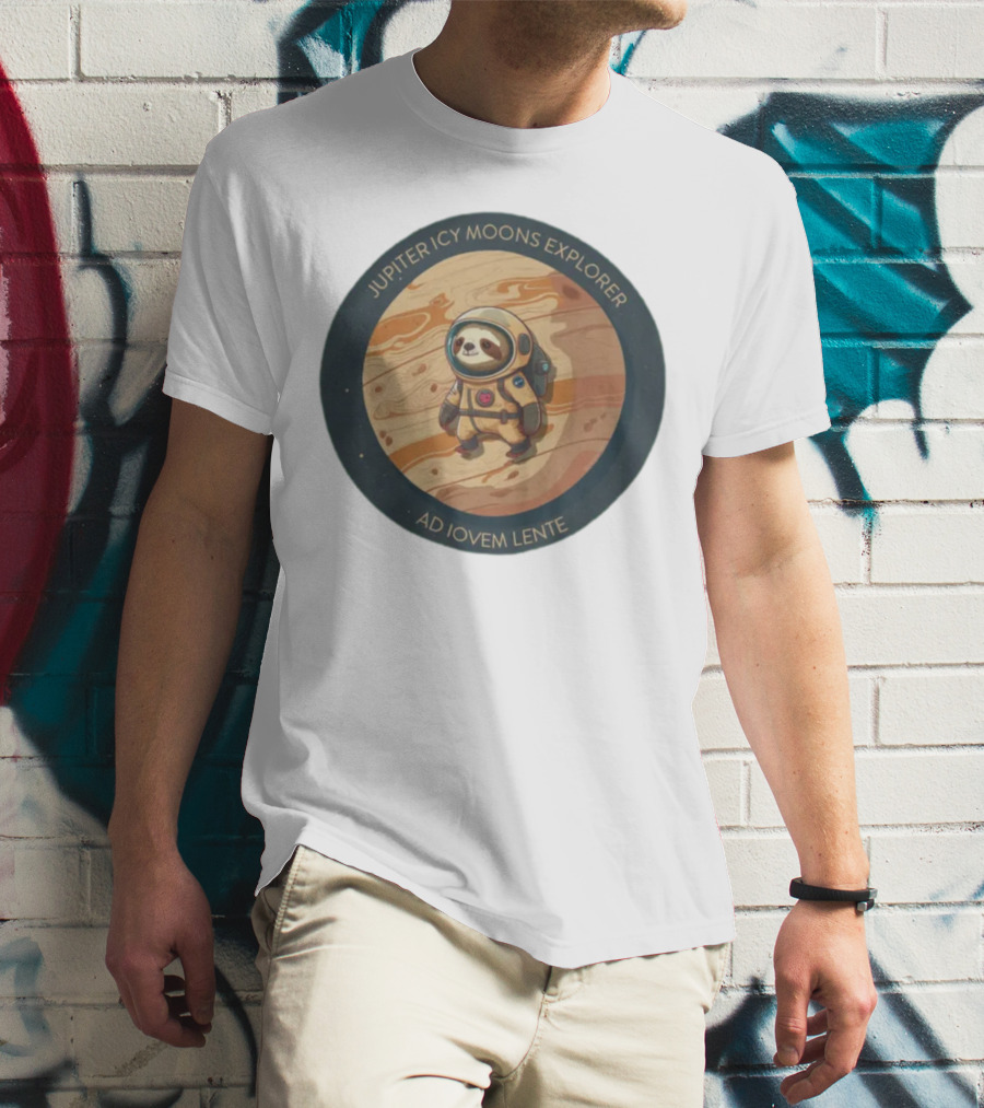 Jupiter Icy Moons Explorer Ad Iovem Lente Space Sloth In Astronaut Suit T-Shirt