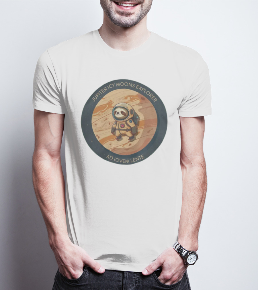 Jupiter Icy Moons Explorer Ad Iovem Lente Space Sloth In Astronaut Suit T-Shirt
