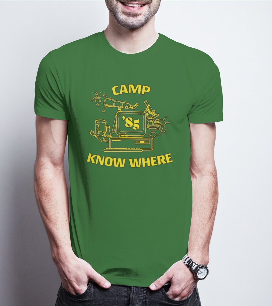 Camp Know Where '85 Science Computer Microscope Telescope Chemistry T-Shirt