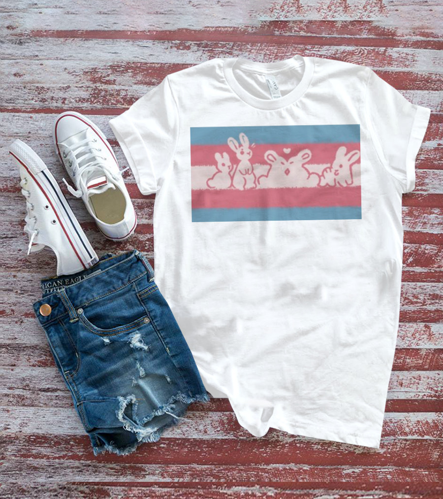 Starsleeps Trans Pride Rabbits On Transgender Flag Background T-Shirt