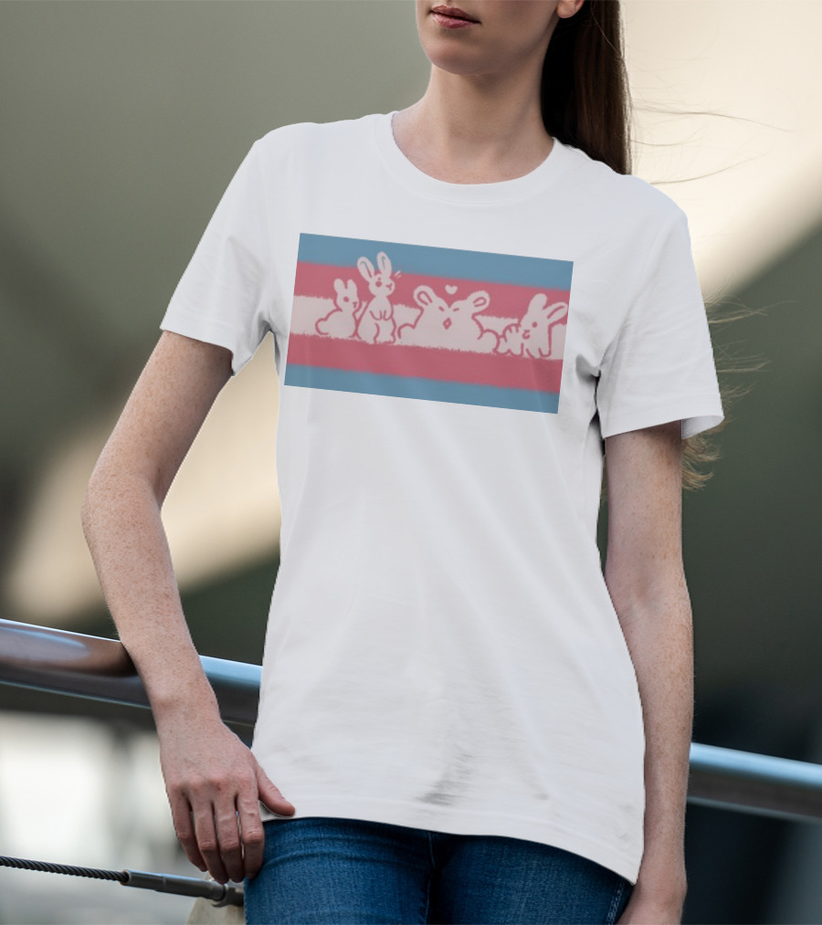 Starsleeps Trans Pride Rabbits On Transgender Flag Background T-Shirt