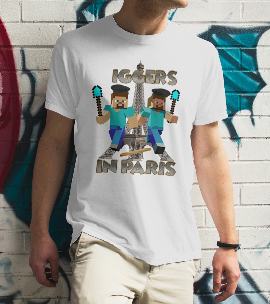 Diggers In Paris Eiffel Tower Minecraft Characters T-Shirt