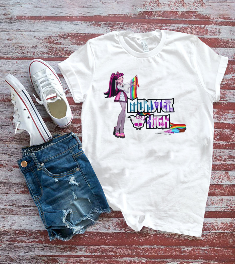 Monster High Draculaura Holding Pride Rainbow Flag T-Shirt