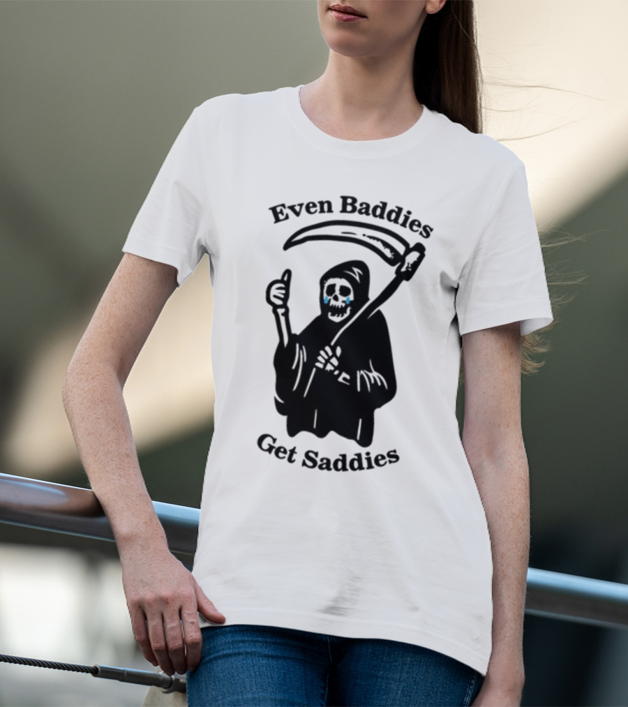 Even Baddies Get Saddies Cartoon Grim Reaper Crying T-Shirt