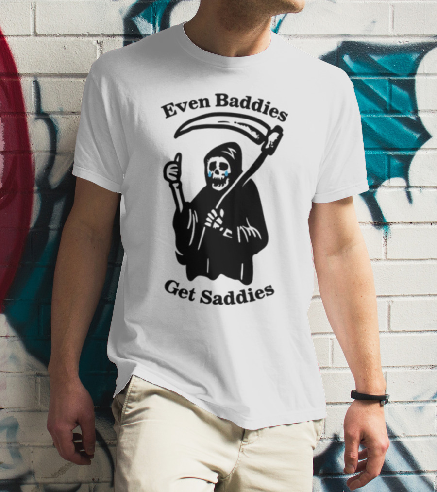 Even Baddies Get Saddies Cartoon Grim Reaper Crying T-Shirt
